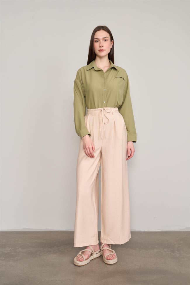 Fithit 7392 Bayan Bol Paça Tencel Pantolon Vizon
