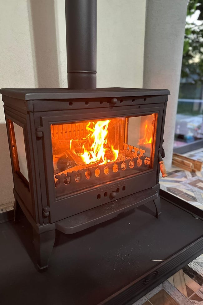 FLAME STOVE Retro Lüx Camlı, Yan Kapak Döküm Soba Şömine (42YK)