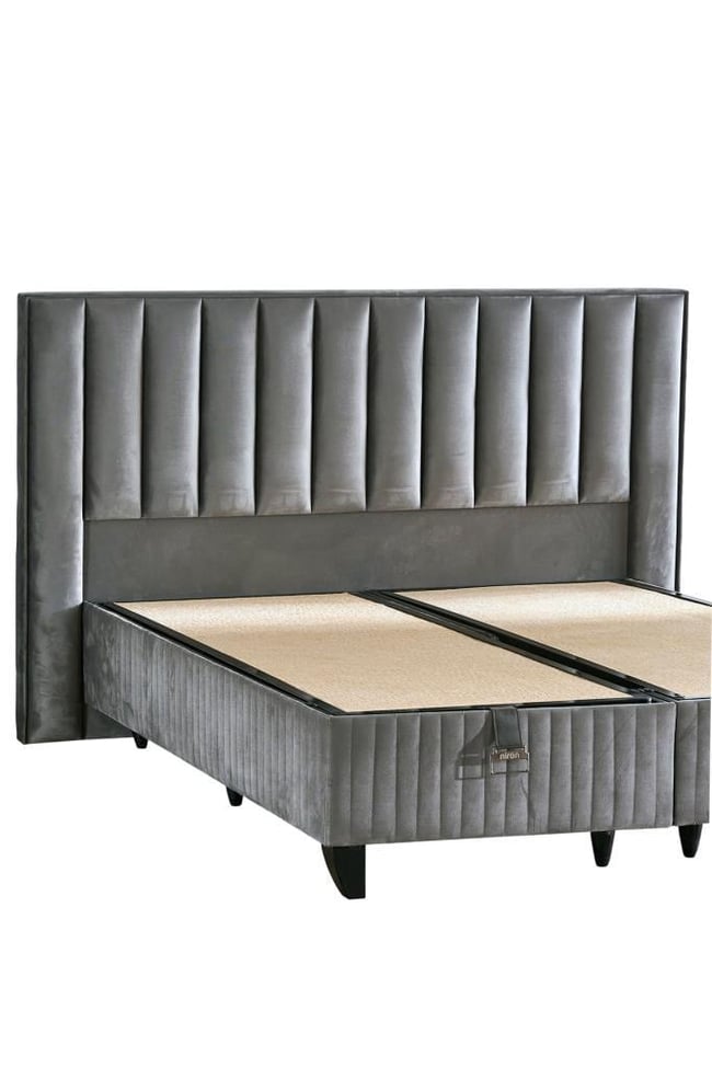Hades Lüks Baza ve Başlık Seti 150x200 cm Çift Kişilik Baza ve Başlık Takımı Koyu Gri Özel Kumaş