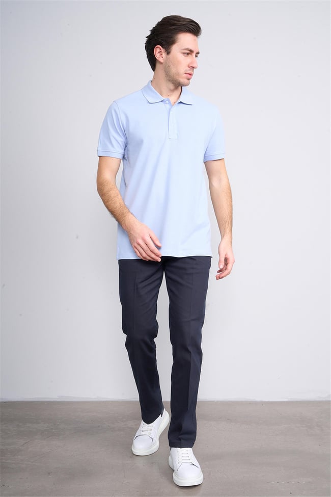 Halifaks A.Mavi Erkek 12696 Düğmeli Eli Polo Yaka Kısa Kol Etek Reçme T-Shirt
