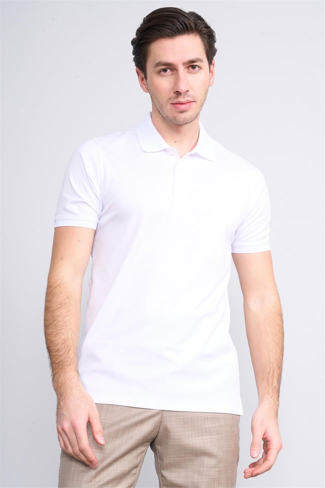 Halifaks Beyaz Erkek 12625 Düğmelı Polo Yaka Kısa Kol Etek Recme T-Shirt
