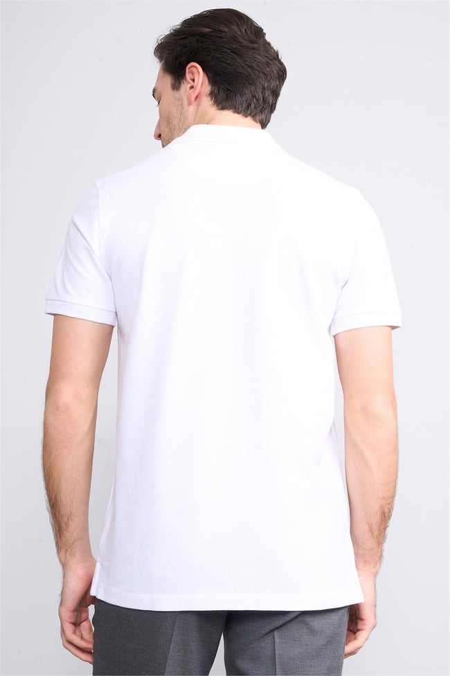 Halifaks Beyaz Erkek 12696 Düğmeli Eli Polo Yaka Kısa Kol Etek Reçme T-Shirt