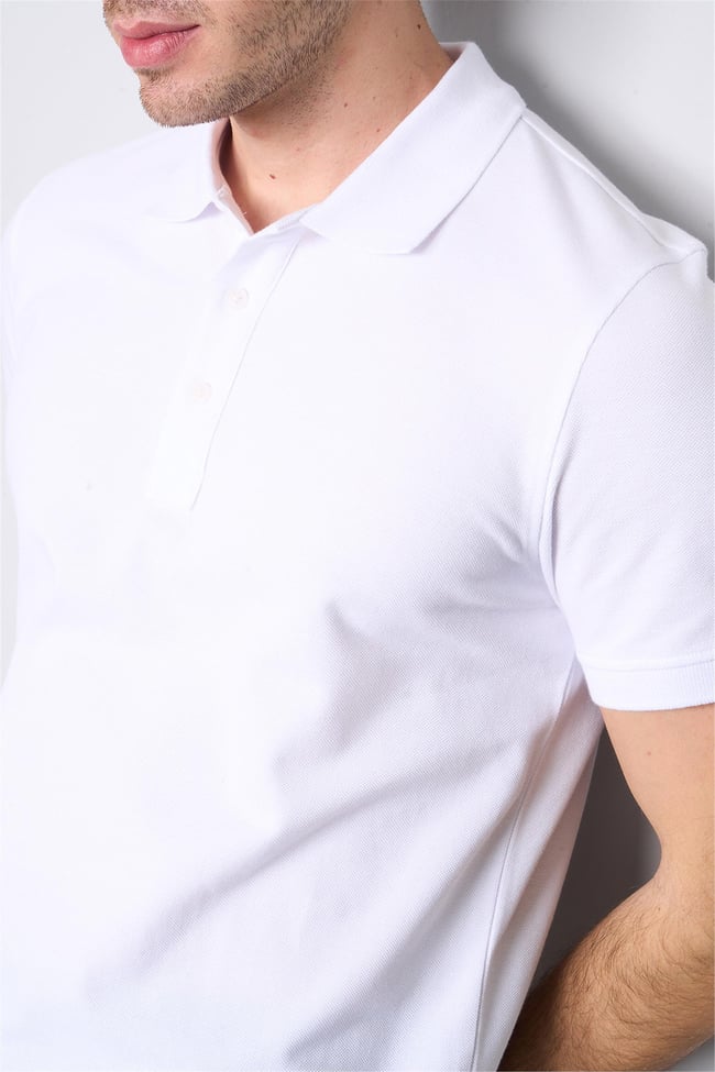 Halifaks Beyaz Erkek 12696 Düğmeli Eli Polo Yaka Kısa Kol Etek Reçme T-Shirt