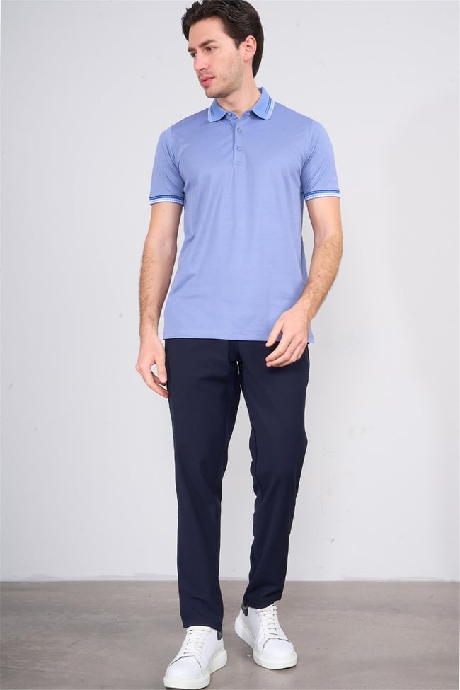 Halifaks İndigo Erkek 12637 Düğmelı Kuşaklı Polo Kısa Kol Etek Recme Interlokok T-Shirt