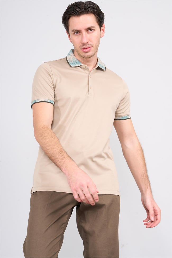 Halifaks K.Bej Erkek 12633 Düğmelı Kuşaklı Polo Kısa Kol Etek Recme T-Shirt