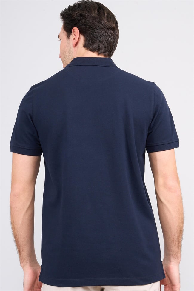 Halifaks Lacivert Erkek 12696 Düğmeli Eli Polo Yaka Kısa Kol Etek Reçme T-Shirt