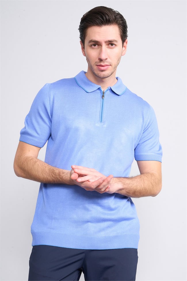 Halifaks Mavi Erkek 39553 40 Ferm Polo Yk 20 2 Vıs Cot Tac Basıc Kısa Kol T-Shirt