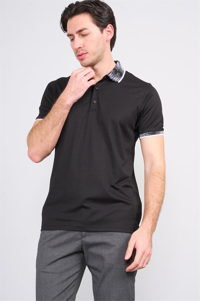 Halifaks Siyah Erkek 12633 Düğmelı Kuşaklı Polo Kısa Kol Etek Recme T-Shirt