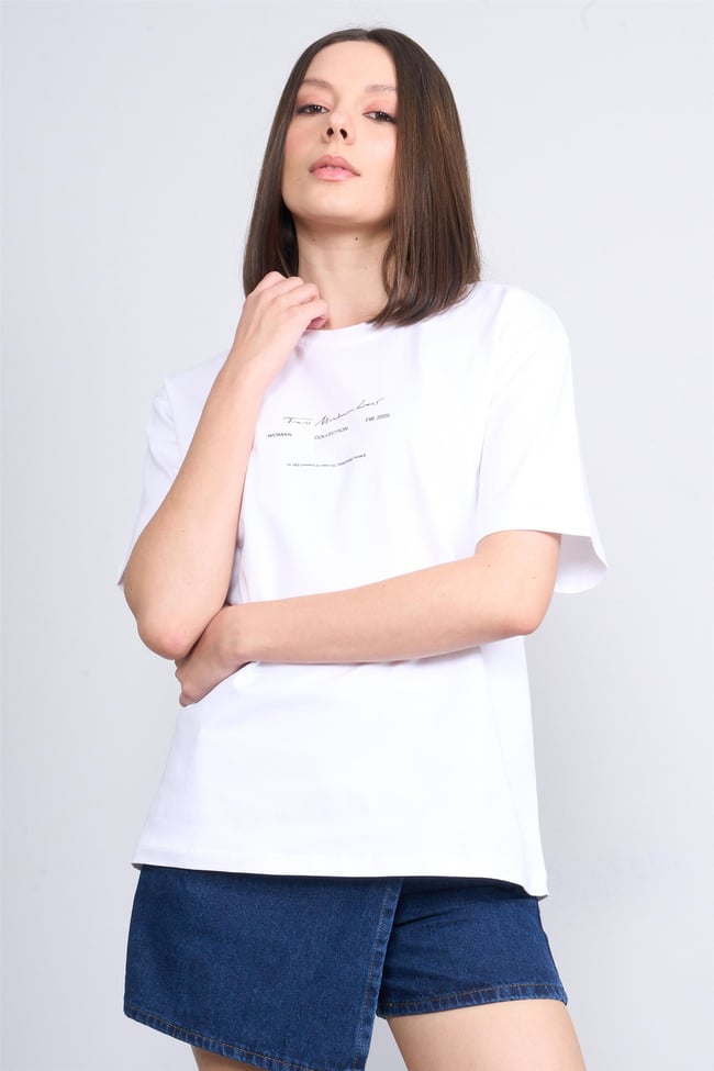 Helly Mb-5832 Beyaz Kadın Yazılı T-Shırt