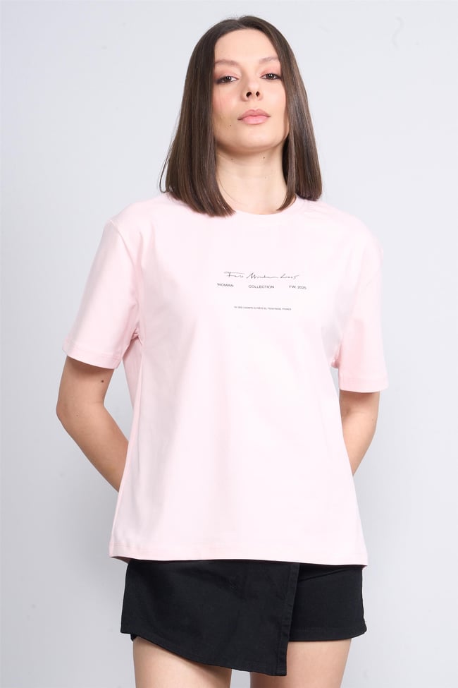 Helly Mb-5832 Pembe Kadın Yazılı T-Shırt