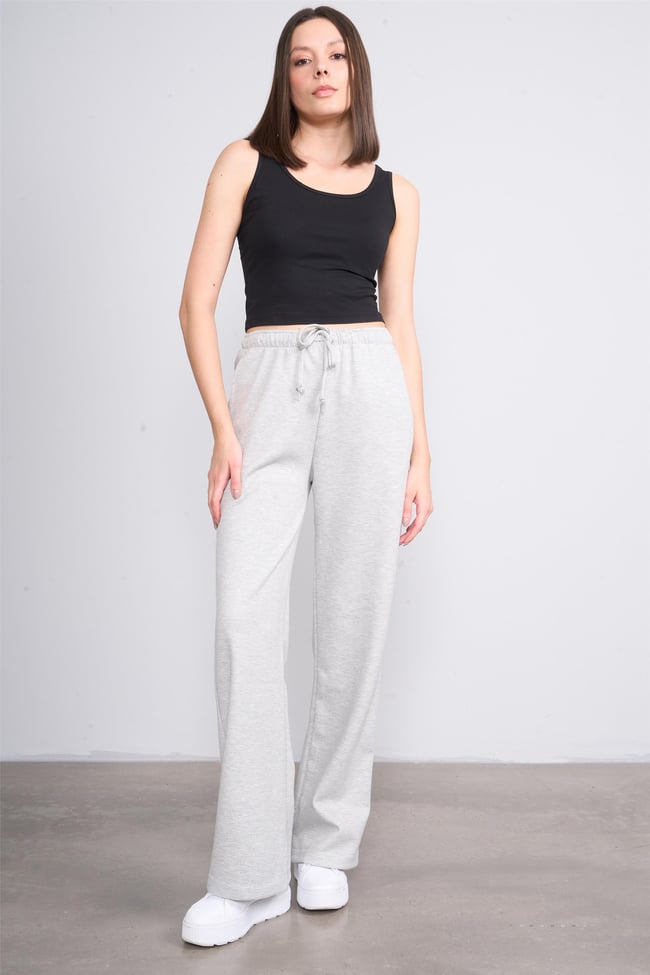Helly Y25 Mp-3965 Gri Kadın Beli Bağlamalı Bol Pantolon