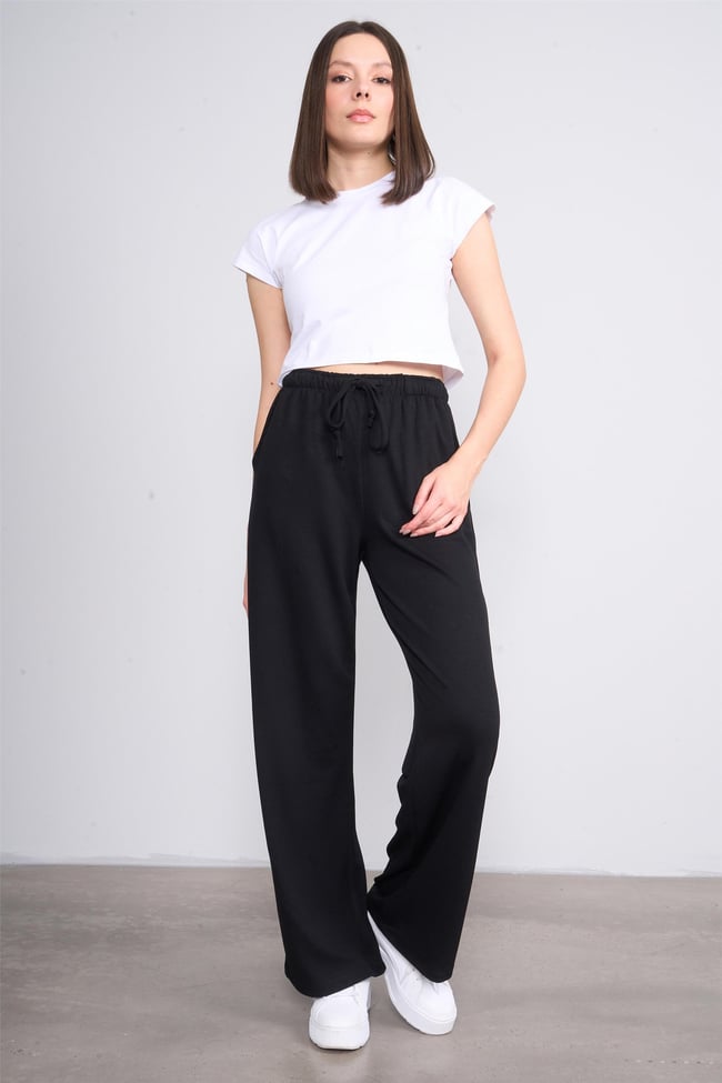 Helly Y25 Mp-3965 Siyah Kadın Beli Bağlamalı Bol Pantolon