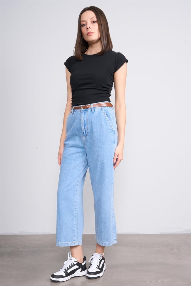İkoll 0033463 Mavi Kadın Cropped Denim Pantolon