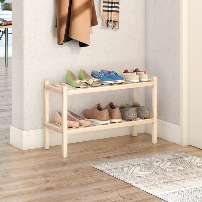 İnterbuild Masif Akasya Ahşap Ayakkabı Depolama Rafı Org Beyaz  - 672742