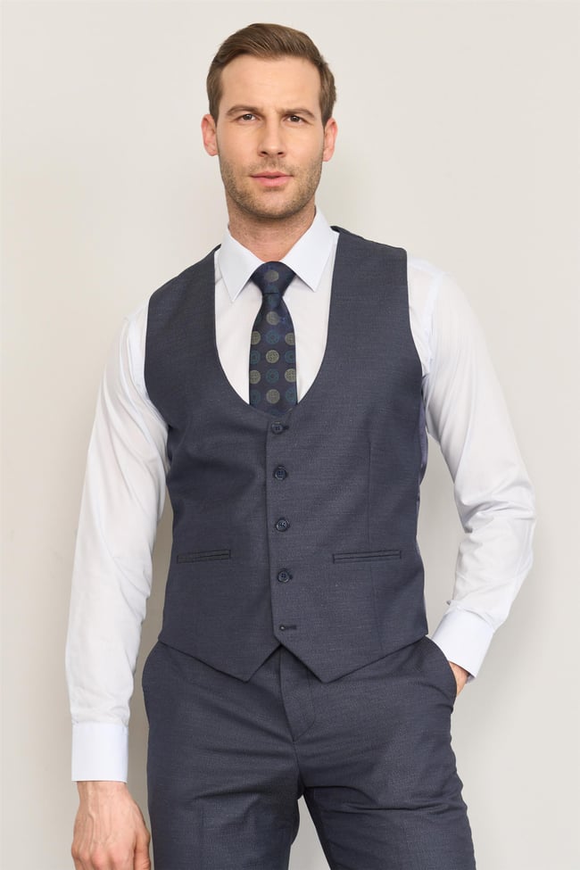 Kagi Lacivert Erkek Pamuk Polyester Modena Yelekli Takım