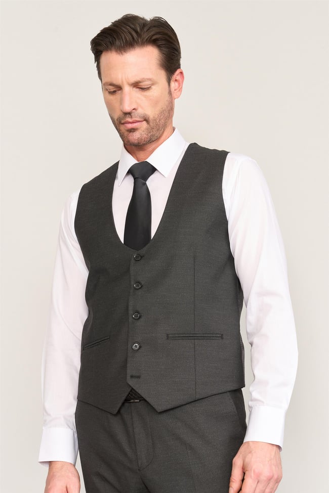 Kagi Siyah Erkek Pamuk Polyester Modena Yelekli Takım