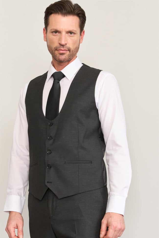 Kagi Siyah Erkek Pamuk Polyester Modena Yelekli Takım