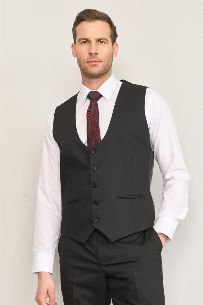 Kagi Siyah Erkek Pamuk Polyester Palermo Yelekli Takım
