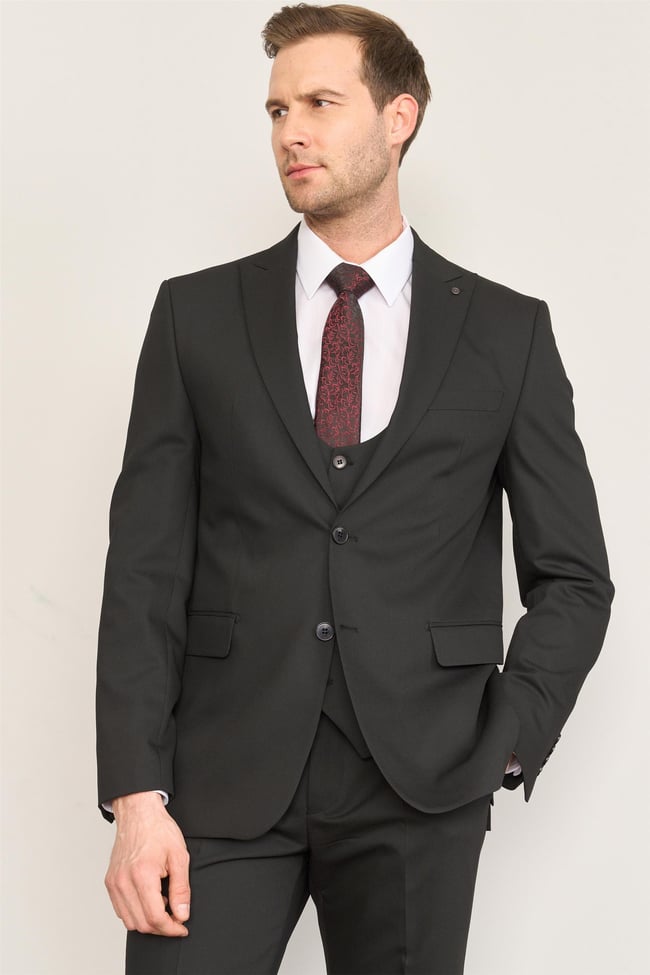 Kagi Siyah Erkek Pamuk Polyester Palermo Yelekli Takım