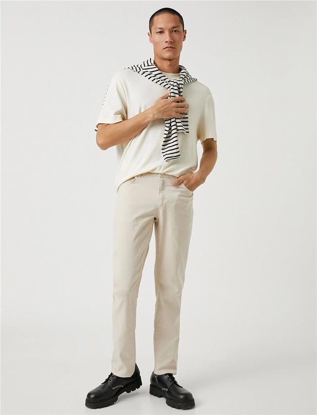 Koton 3Sam40010Hw Bej 057 Erkek Pamuk Woven Bottoms Pantolon
