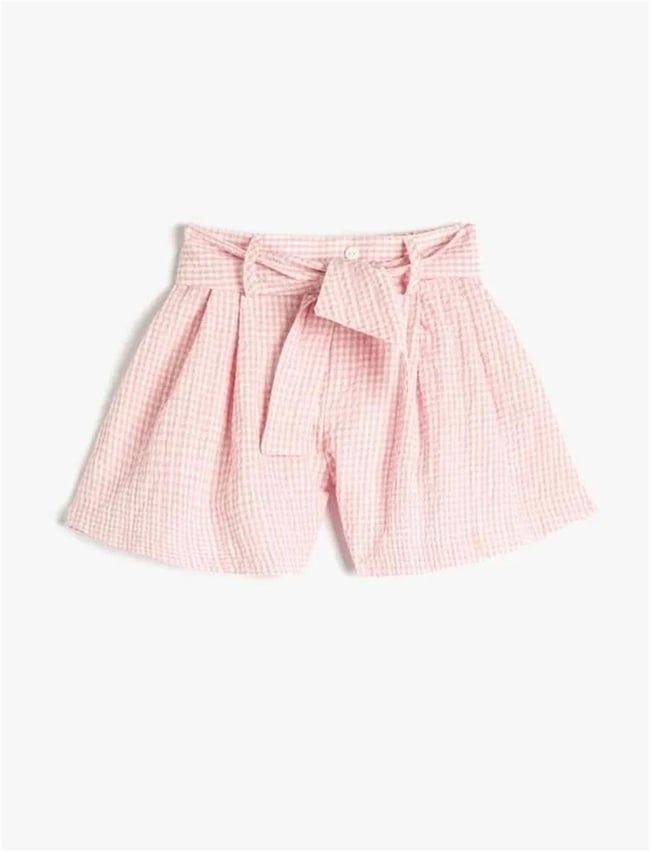 Koton 3Skg40010Aw 2C7 Pembe Ekose Kız Çocuk Pamuk Woven Bottoms Short