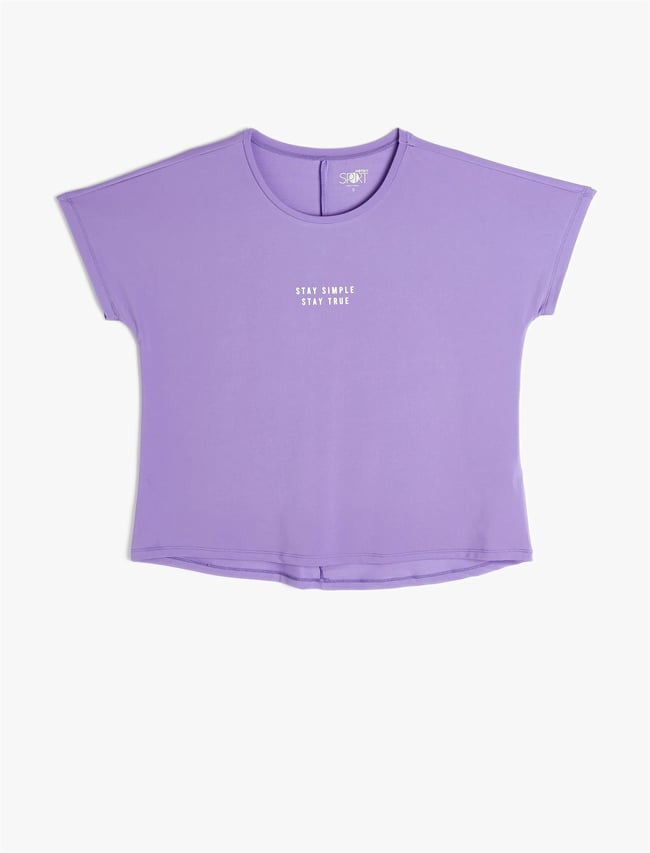 Koton 4Sak10005Nk 263 Lila Kadın Elastan Jersey Kısa Kollu Crop Spor T-Shirt