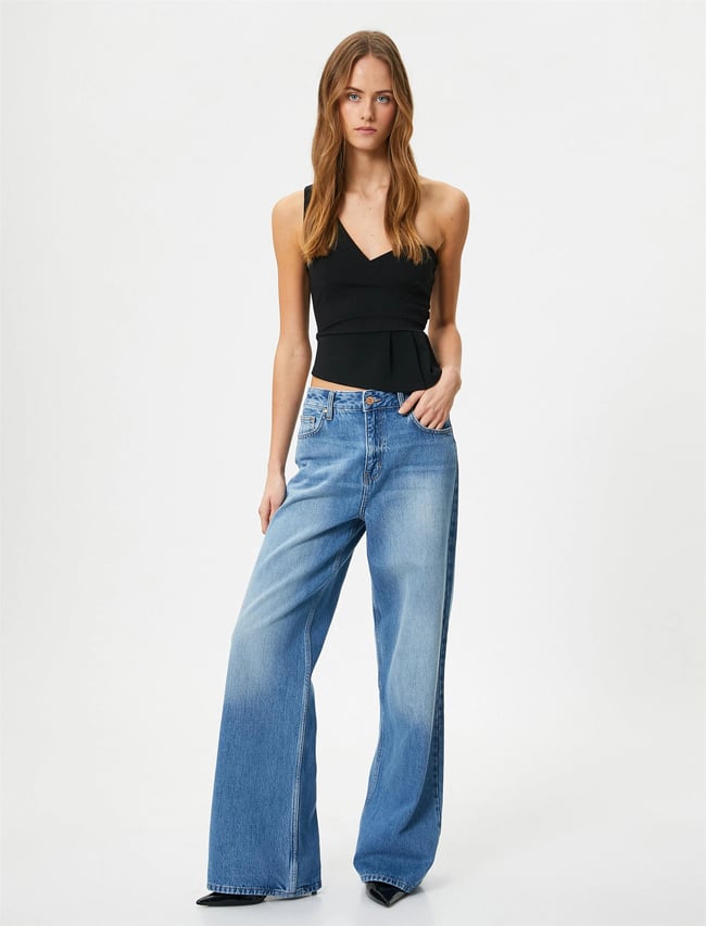 Koton 4Sak10010Ek 999 Siyah Kadın Elastan Jersey Kolsuz Crop T-Shirt
