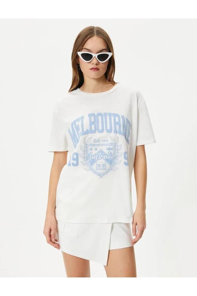 Koton 4Sal10006Ik 010 Ekru Genç Kız Jersey Pamuk Kısa Kollu T-shirt