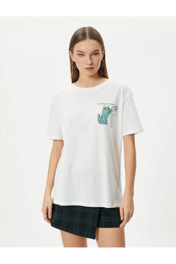 Koton 4Sal10019Ik 010 Ekru Genç Kız Pamuk Jersey Kısa Kollu T-Shirt
