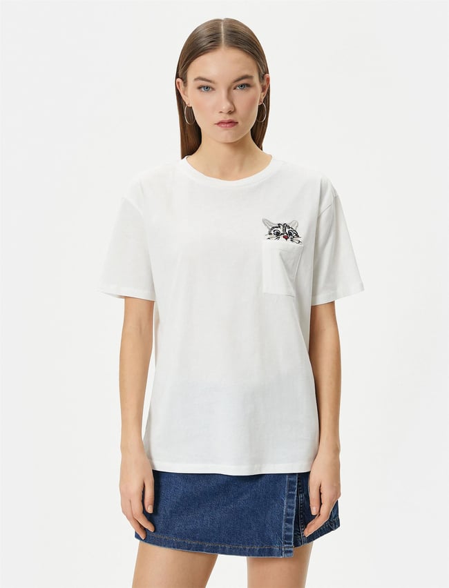 Koton 4Sal10055Ik 010 Ekru Genç Kız Pamuk Jersey Kısa Kollu T-Shirt