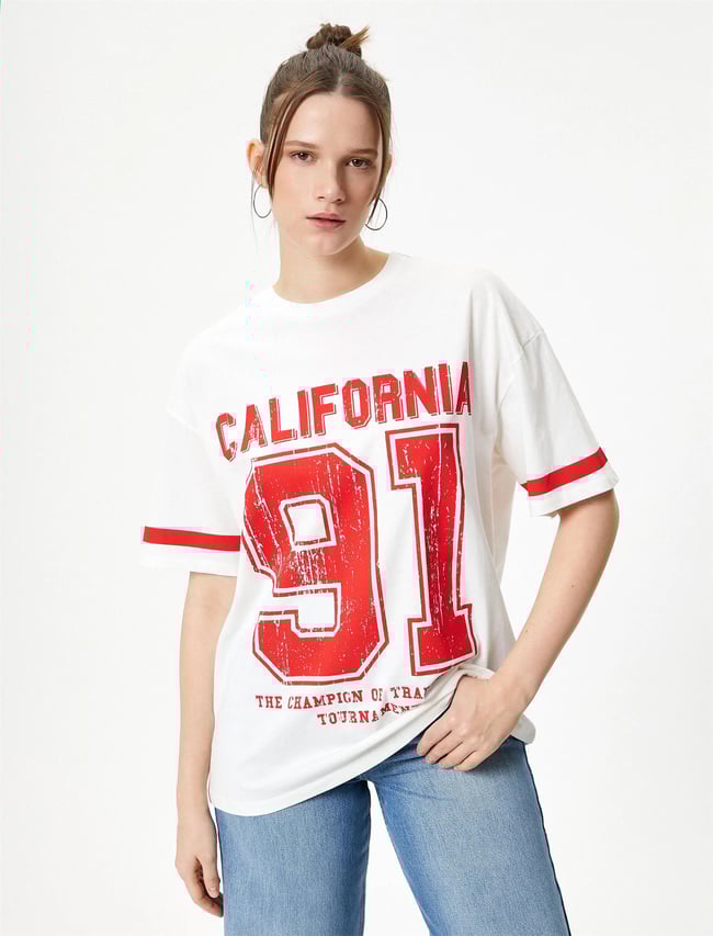 Koton 4Sal10150Ik 010 Ekru Genç Kız Pamuk Jersey Kısa Kollu T-Shirt