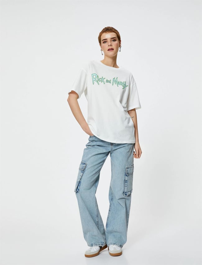 Koton 4Sal10171Ik 010 Ekru Genç Kız Jersey Kısa Kollu T-Shirt