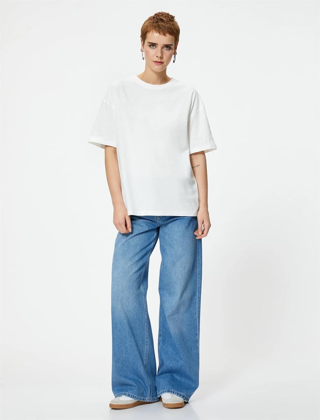 Koton 4Sal10232Ik 010 Ekru Genç Kız Jersey Kısa Kollu Basic T-Shirt