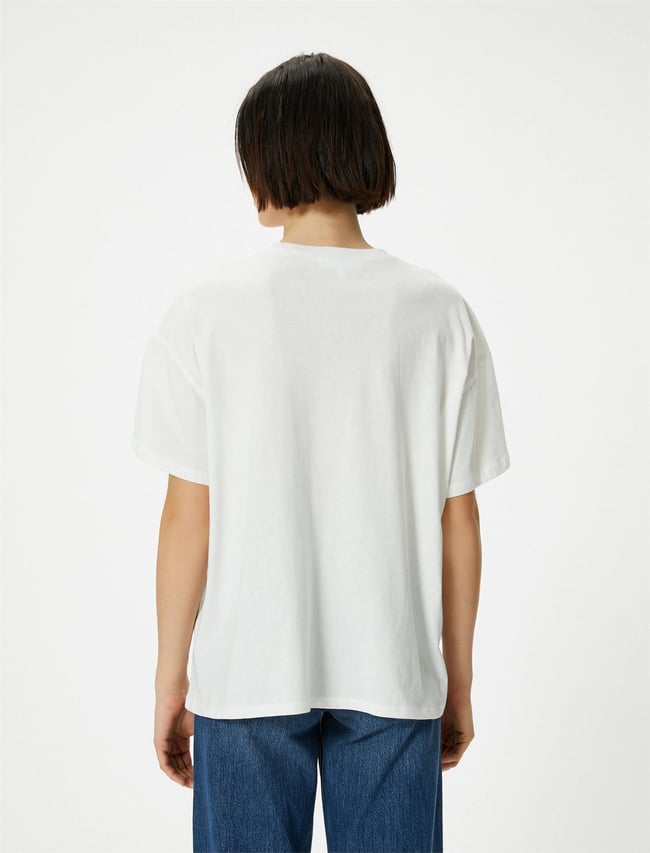 Koton 4Sal10234Ik 010 Ekru Genç Kız Pamuk Jersey Kısa Kollu T-Shirt