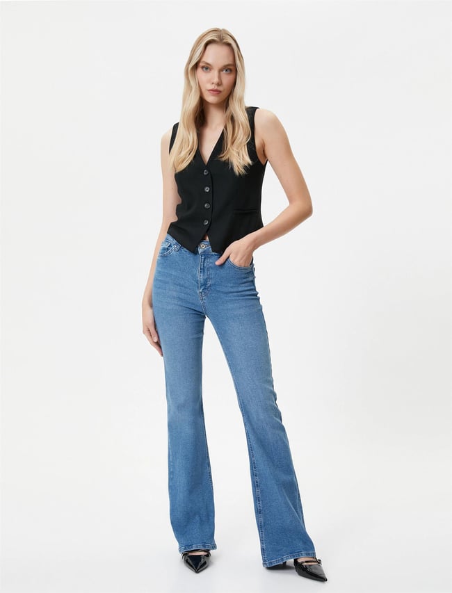 Koton 4Sal40006Md Mid Orta İndigo Kadın Pamuk Denim Pantolon