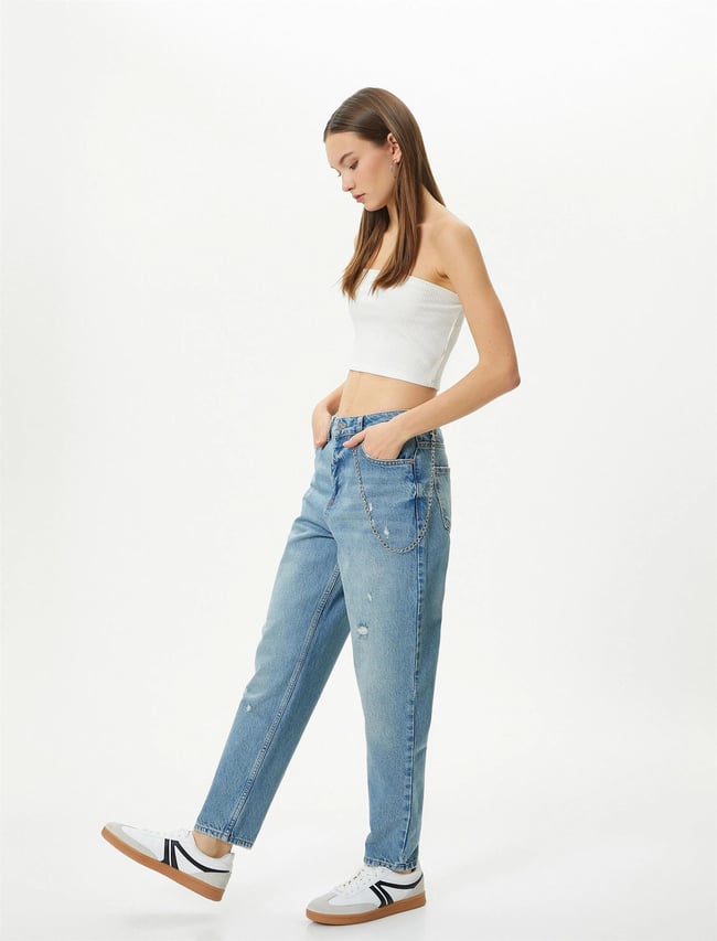 Koton 4Sal40015Md Lgt Açık İndigo Kadın Pamuk Denim Pantolon