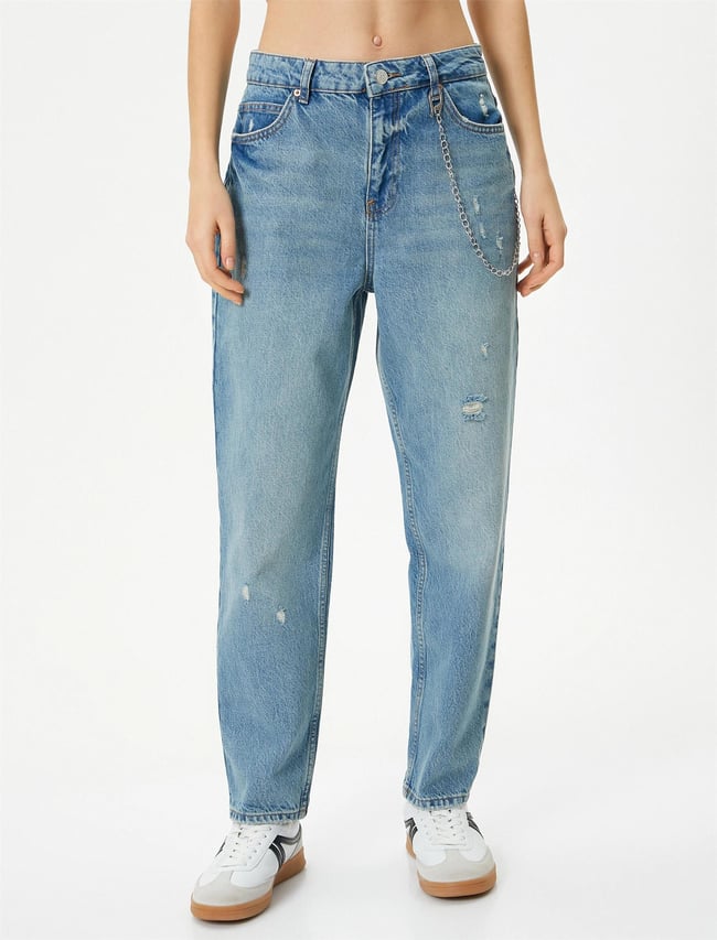 Koton 4Sal40015Md Lgt Açık İndigo Kadın Pamuk Denim Pantolon