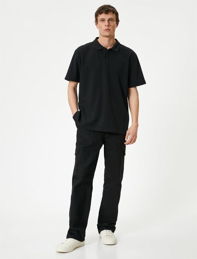Koton 4Sam10003Mk 999 Siyah Erkek Pamuk Jersey Kısa Kollu Polo Yaka Basic T-Shirt
