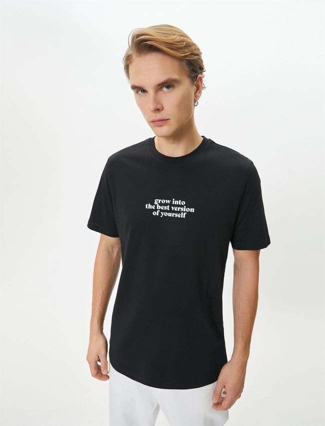 Koton 4Sam10041Hk 999 Siyah Erkek Pamuk Jersey Kısa Kollu T-Shirt