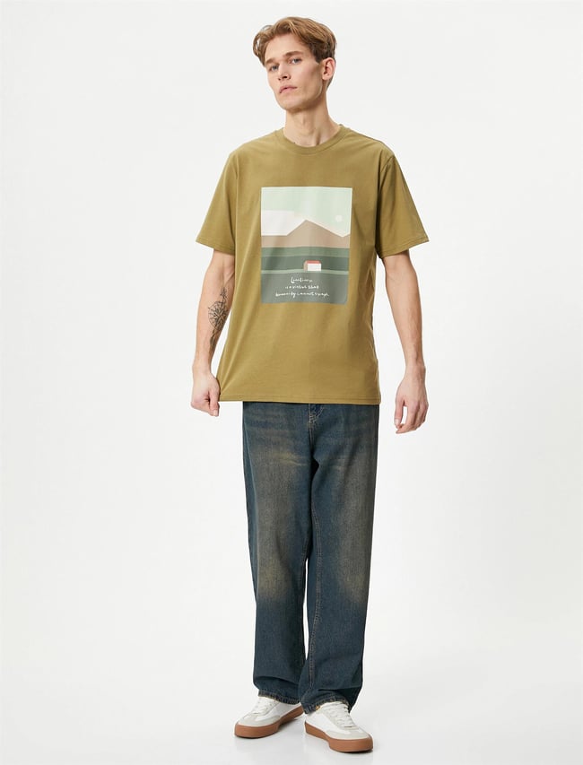 Koton 4Sam10044Hk 871 Haki Erkek Jersey Kısa Kollu T-Shirt