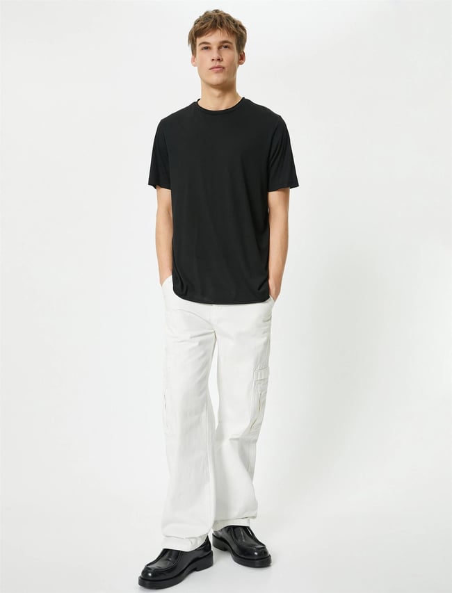 Koton 4Sam10274Hk 999 Siyah Erkek Jersey Kısa Kollu Basic T-Shirt