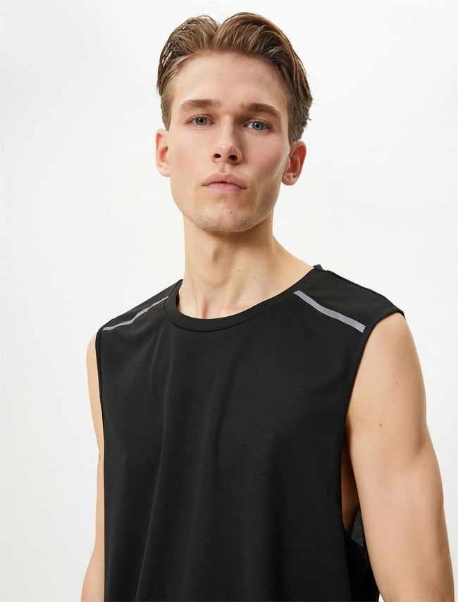 Koton 4Sam30005Nk 999 Sıyah Erkek Polyester Jersey Kolsuz T-Shırt