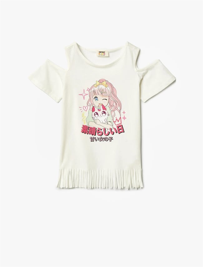 Koton 4Skg10230Ak 010 Ekru Kız Çocuk Pamuk Jersey Kısa Kollu T-Shirt