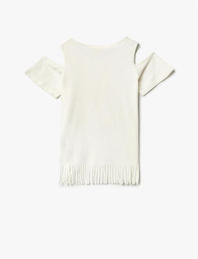Koton 4Skg10230Ak 010 Ekru Kız Çocuk Pamuk Jersey Kısa Kollu T-Shirt