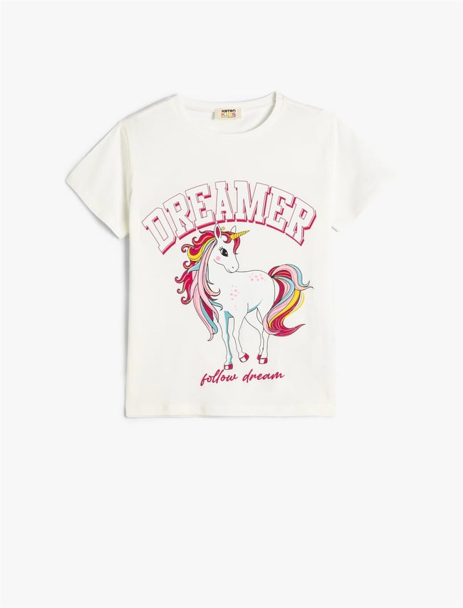 Koton 4Skg10231Ak 010 Ekru Kız Çocuk Jersey Kısa Kollu T-Shirt