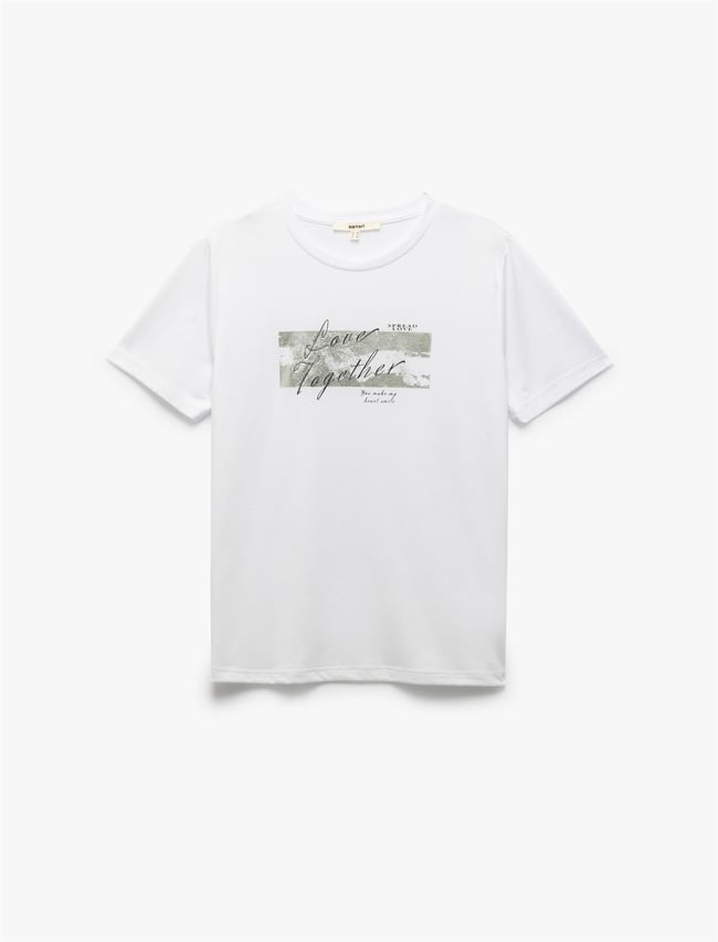 Koton 5Sak50117Ek 000 Beyaz Kadın Vıskoz Jersey T-Shırt