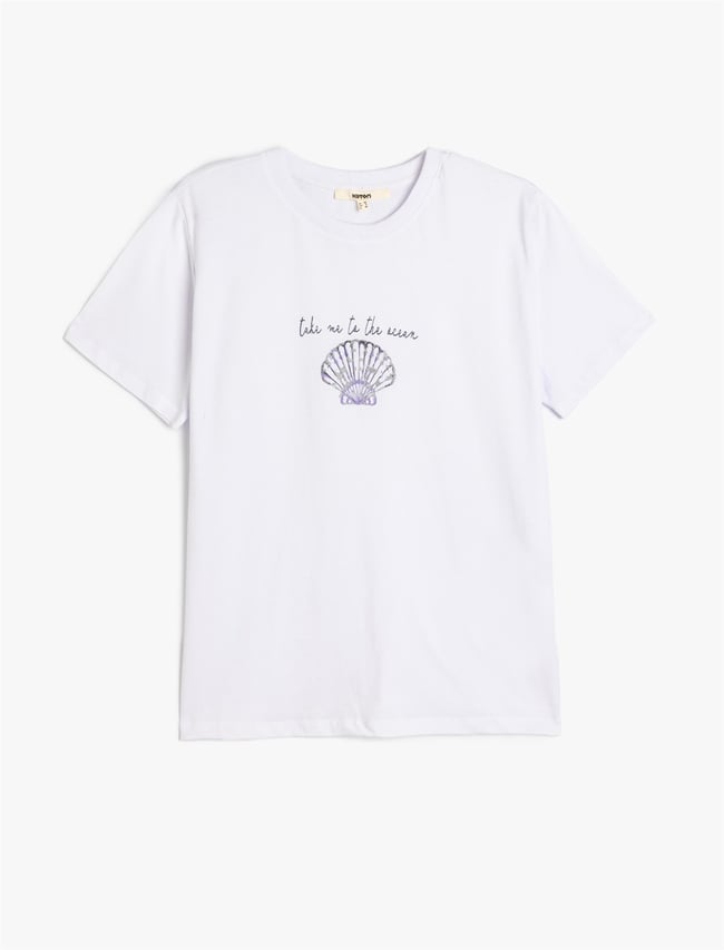 Koton 5Sak50127Ek 000 Beyaz Kadın Pamuk Jersey Kısa Kollu T-Shırt
