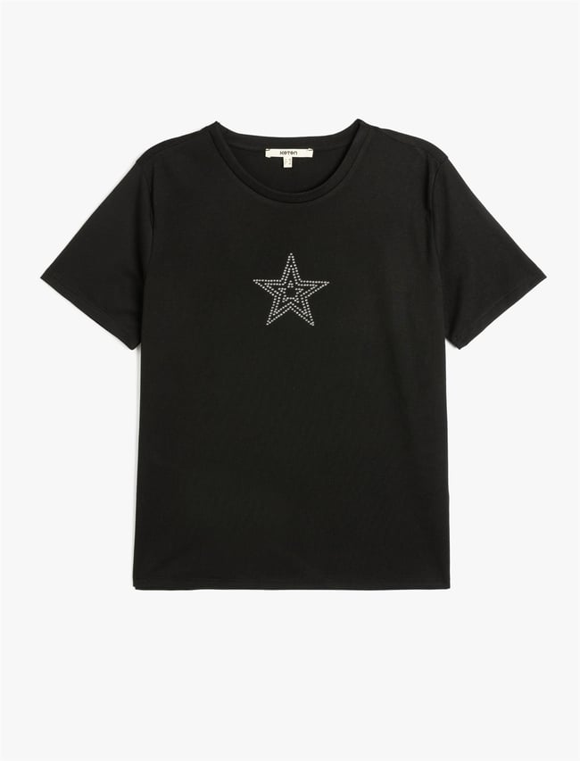 Koton 5Sak50142Ek 999 Sıyah Kadın Vıskoz Jersey T-Shırt
