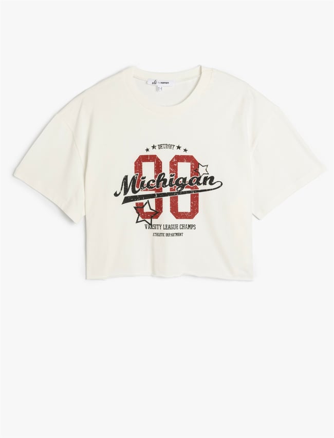 Koton 5Sal10034Ik 010 Ekru Genc Kız Pamuk Jersey Kısa Kollu T-Shırt
