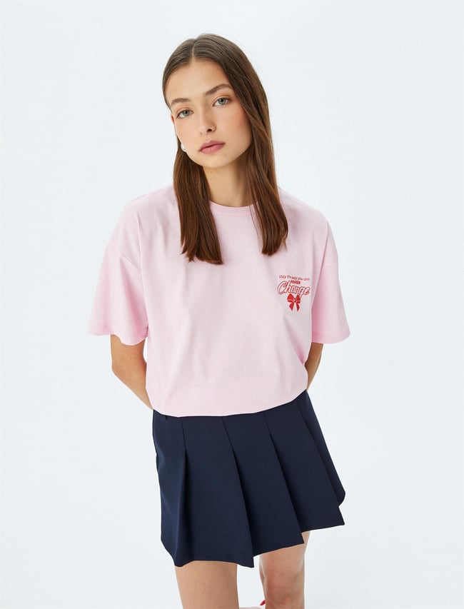 Koton 5Sal10127Ik 265 Pembe Genc Kız Pamuk Jersey Kısa Kollu T-Shırt